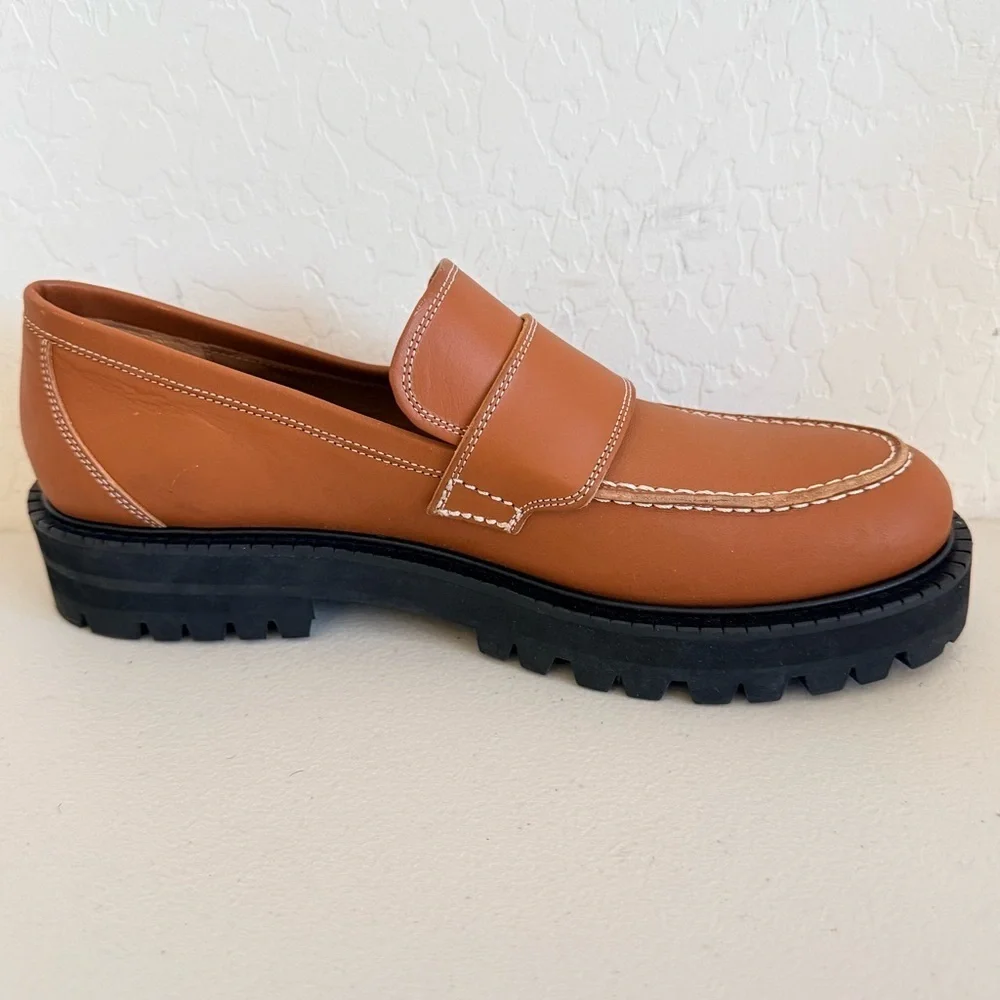 New ATP Atelier Arechi Platform Brown Brandy Italian Leather Loafer EU 40 US 9